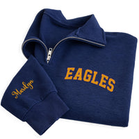 Personalized Mascot Embroidered Quarter Zip Sweatshirt, Custom Sports Team Pullover, School Team Spirit Quarter Zip Gift Apparel