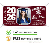 Custom Senior Graduation Banner with Photo Class of 2026, Personalized Graduation Party Banner, School Celebration Vinyl Banner