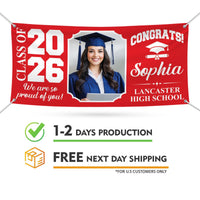 Custom Senior Graduation Banner with Photo Class of 2026, Personalized Graduation Party Banner, School Celebration Vinyl Banner