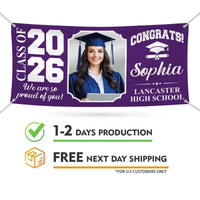 Custom Senior Graduation Banner with Photo Class of 2026, Personalized Graduation Party Banner, School Celebration Vinyl Banner