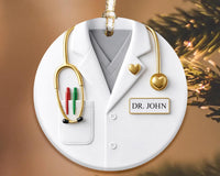Doctor Ornament, Custom Name Medical Coat Keepsake, Healthcare Worker Ceramic Ornament Gift, Personalized Doctor Christmas Gift