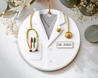 Doctor Ornament, Custom Name Medical Coat Keepsake, Healthcare Worker Ceramic Ornament Gift, Personalized Doctor Christmas Gift