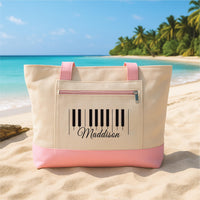 Personalized Piano Tote Bag with Zipper, Custom Music Name Canvas Tote, Piano Teacher Gift, Music Student Bag, Pianist Gift Tote
