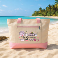 Personalized Teacher Tote Bag with Zipper, Custom Teacher Name Canvas Tote, Teacher Gift Bag, Back to School Teacher Appreciation Tote