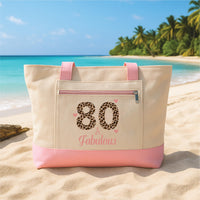 80th Birthday Tote Bag with Zipper, 80 and Fabulous Gift, Funny 80th Birthday Gift for Women, Personalized Birthday Party Tote Bag