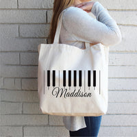 Personalized Piano Tote Bag, Custom Name Music Bag, Piano Lover Gift, Music Teacher Gift, Keyboard Design Tote, Musician Gift Bag