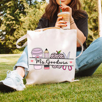 Personalized Teacher Tote Bag, Custom Name Teacher Bag, Teacher Appreciation Gift, Back to School Gift, Cute Classroom Supplies Tote Bag