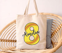 Personalized Softball Tote Bag, Custom Name Number Tote Bag, Softball Player Gift, Team Gift for Girls, Softball Mom Gift, Sports Tote Bag