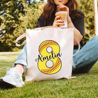 Personalized Softball Tote Bag, Custom Name Number Tote Bag, Softball Player Gift, Team Gift for Girls, Softball Mom Gift, Sports Tote Bag