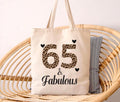 65 & Fabulous Tote Bag, Birthday Tote Bag, 65th Birthday Gift for Her, Leopard Print Birthday Bag, Milestone Birthday Gift, Party Gift Tote
