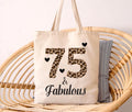 75 & Fabulous Tote Bag, Birthday Tote Bag, 75th Birthday Gift for Her, Leopard Print Birthday Bag, Milestone Birthday Gift, Party Gift Tote