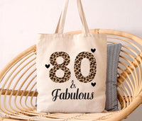80 & Fabulous Tote Bag, Birthday Tote Bag, 80th Birthday Gift for Her, Leopard Print Birthday Bag, Milestone Birthday Gift, Party Gift Tote