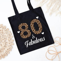 80 & Fabulous Tote Bag, Birthday Tote Bag, 80th Birthday Gift for Her, Leopard Print Birthday Bag, Milestone Birthday Gift, Party Gift Tote
