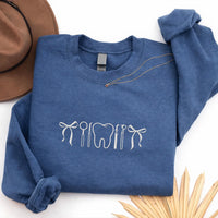 Dental Embroidered Sweatshirt, Tooth & Tools Hoodie, Dentist Shirt, Dental Hygienist Long Sleeve Shirt, Cute Dentist Gift, Coquette Bow