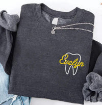 Personalized Dental Embroidered Sweatshirt, Tooth Outline Hoodie, Dental Worker Shirt, Dentist Long Sleeve Shirt, Dental Gift