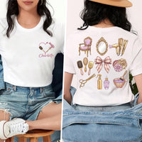 Personalized Hair Stylist Shirt, Custom Name Salon Shirt, Cute Hairstylist Tools Tee, Cosmetology Student Shirt, Hairdresser Tee, Front Back