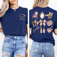 Personalized Hair Stylist Shirt, Custom Name Salon Shirt, Cute Hairstylist Tools Tee, Cosmetology Student Shirt, Hairdresser Tee, Front Back