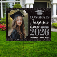 Personalized Graduation Yard Sign 2026 with Photo, Graduate Picture Sign, Class of 2026, Custom Graduation 2026 Yard Sign with Metal H-Stake