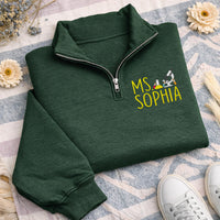 Personalized Science Teacher Embroidered Quarter Zip Sweatshirt, Custom Teacher Pullover, STEM Teacher Gift, Classroom Apparel