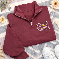 Personalized Science Teacher Embroidered Quarter Zip Sweatshirt, Custom Teacher Pullover, STEM Teacher Gift, Classroom Apparel