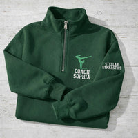 Gymnastics Coach Embroidered Quarter Zip Sweatshirt, Personalized Team Gymnastics Pullover, Custom Coach Gift Gymnast Team Apparel