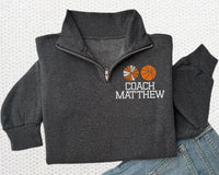 Soccer Coach Embroidered Quarter Zip Sweatshirt, Personalized Team Name Pullover, Custom Soccer Coach Gift, Sports Coach Apparel