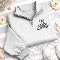 Volleyball Coach Embroidered Quarter Zip Sweatshirt, Personalized Team Coach Pullover, Custom Volleyball Gift for Coaches Apparel