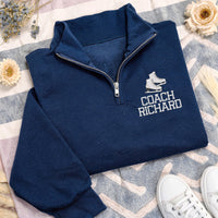 Ice Skating Coach Embroidered Quarter Zip Sweatshirt, Personalized Coach Pullover, Custom Skating Team Gift, Figure Skating Zip