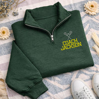Lacrosse Coach Embroidered Quarter Zip Sweatshirt, Personalized Lacrosse Pullover, Custom Coach Gift, Team Coach Quarter Zip Apparel