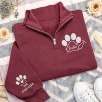 Vet Tech Paw Stethoscope Embroidered Quarter Zip Sweatshirt, Personalized Veterinarian Monogram Pullover, Animal Rescue Gift