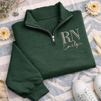 Custom Nurse Embroidered Quarter Zip Sweatshirt, Personalized RN Pullover, Medical Nurse Quarter Zip Sweater, Healthcare Gift