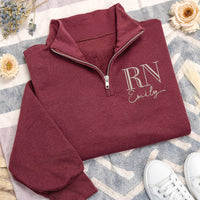 Custom Nurse Embroidered Quarter Zip Sweatshirt, Personalized RN Pullover, Medical Nurse Quarter Zip Sweater, Healthcare Gift