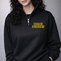 Personalized Coach Embroidered Quarter Zip Sweatshirt, Custom Name Coach Pullover, Coach Gift Quarter Zip, Team Coach Apparel