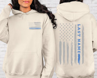 Custom Last Name American Flag Shirt, Thin Blue Line Flag Shirt, Personalized Police Flag Tee, Patriotic Family Shirt, Front Back