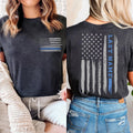 Custom Last Name American Flag Shirt, Thin Blue Line Flag Shirt, Personalized Police Flag Tee, Patriotic Family Shirt, Front Back