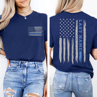Custom Last Name American Flag Shirt, Thin Blue Line Flag Shirt, Personalized Police Flag Tee, Patriotic Family Shirt, Front Back