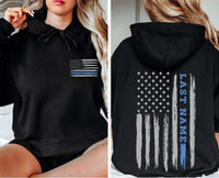Custom Last Name American Flag Shirt, Thin Blue Line Flag Shirt, Personalized Police Flag Tee, Patriotic Family Shirt, Front Back