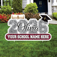 Personalized Graduation 2026 Yard Sign, Custom Name & School Name Yard Decor, Class of 2026 Outdoor Graduation Lawn Sign with Stakes