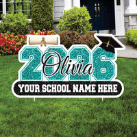 Personalized Graduation 2026 Yard Sign, Custom Name & School Name Yard Decor, Class of 2026 Outdoor Graduation Lawn Sign with Stakes