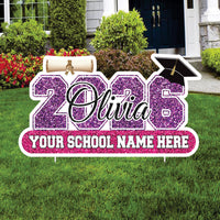 Personalized Graduation 2026 Yard Sign, Custom Name & School Name Yard Decor, Class of 2026 Outdoor Graduation Lawn Sign with Stakes