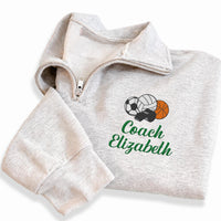 PE Teacher Embroidered Quarter Zip Sweatshirt, Personalized Gym Coach Pullover, Custom Name Sports Coach Gift, Phys Ed Teacher Wear