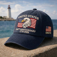Custom Name USA 250th Anniversary Embroidered Hat, United States 1776–2026 Patriotic Eagle Cap, American Flag Veteran Gift for Men, Women