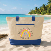 Personalized Teacher Tote Bag with Zipper, It Takes a Big Heart Rainbow Canvas Bag, Custom Name Teacher Gift, Thank You Appreciation Tote