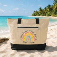 Personalized Teacher Tote Bag with Zipper, It Takes a Big Heart Rainbow Canvas Bag, Custom Name Teacher Gift, Thank You Appreciation Tote