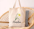 Personalized Birth Flower Tote Bag, Custom Name Floral Tote Bag, Birthday Month Flower, Birth Flower Gift for Her, Aesthetic Floral Tote