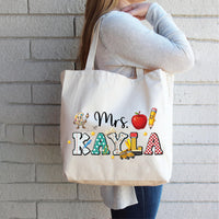 Personalized Teacher Tote Bag, Custom Name Teacher Bag, Back to School Gift, Teacher Appreciation Gift, Cute Classroom Supplies Tote Bag