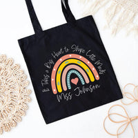 It Takes a Big Heart Tote Bag, Personalized Teacher Tote Bag, Custom Name Teacher Gift, Teacher Appreciation Gift, Rainbow Teacher Tote Bag
