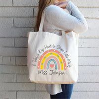 It Takes a Big Heart Tote Bag, Personalized Teacher Tote Bag, Custom Name Teacher Gift, Teacher Appreciation Gift, Rainbow Teacher Tote Bag