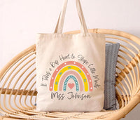 It Takes a Big Heart Tote Bag, Personalized Teacher Tote Bag, Custom Name Teacher Gift, Teacher Appreciation Gift, Rainbow Teacher Tote Bag