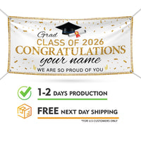 Graduation 2026 Personalized Vinyl Banner, Class of 2026 Congrats Banner Sign, Custom Graduation Party Banner with Name, Metal Grommets